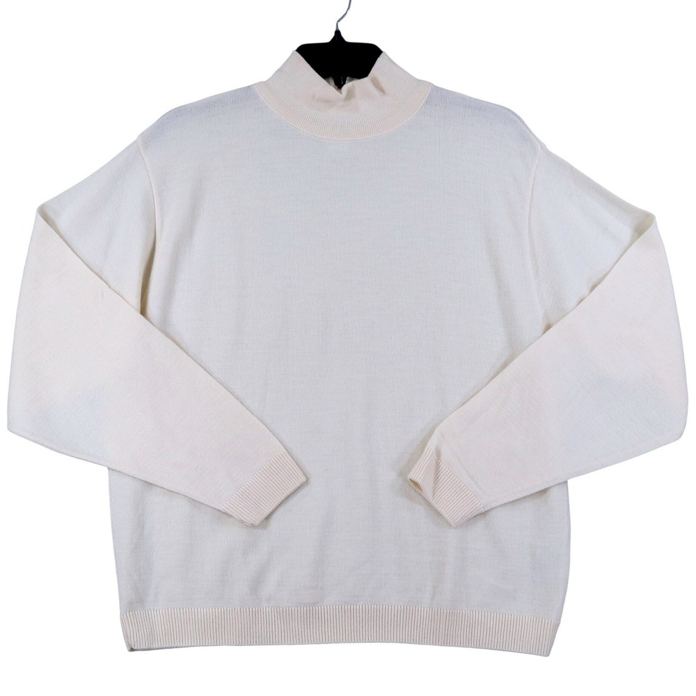 Vintage 80s Pendleton Mock Neck Sweater Womens L Cream Virgin Wool Made in USA